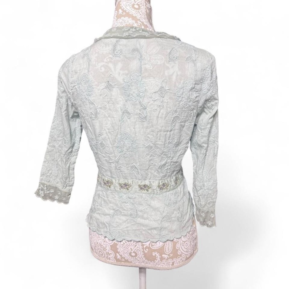 Odille by Anthropologie Embroidered Button Up Top Size 8 Silk and Cotton Blend - Picture 4 of 8